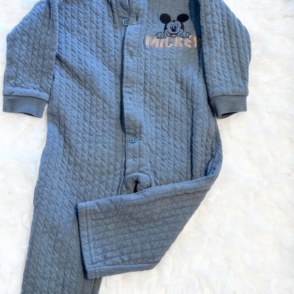 Disney Blue Quilted Footie One Piece Romper with Mickey Mouse | Size 6-9m